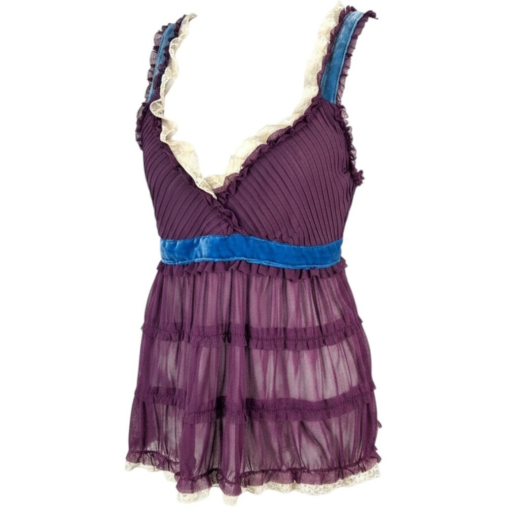Moda International Babydoll Silk Y2K Cottagecore Rare Vintage Boho Lace Sm Top
